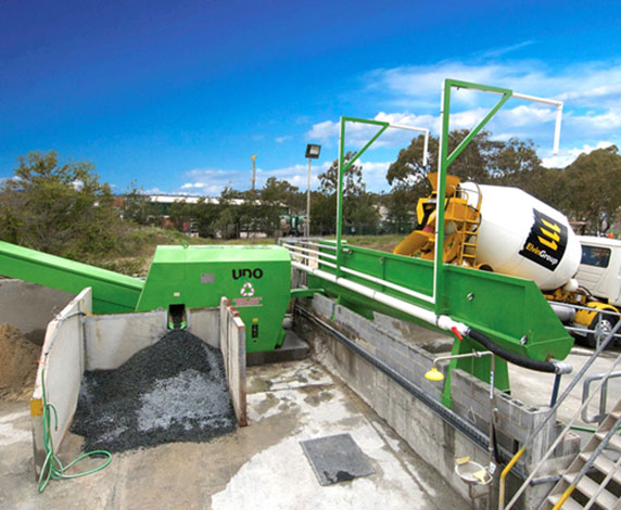Used in ready-mix concrete mixing plants to recycle concrete washed out of truck mixers and in precast concrete mixing plants to recycle concrete from molds.
